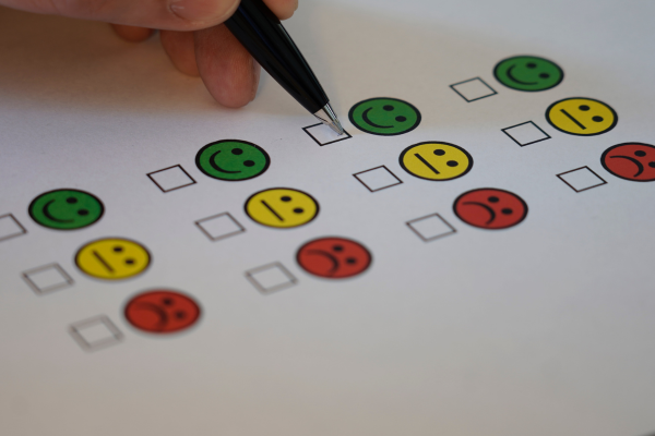 A range of smiling or sad emojis and tick boxes