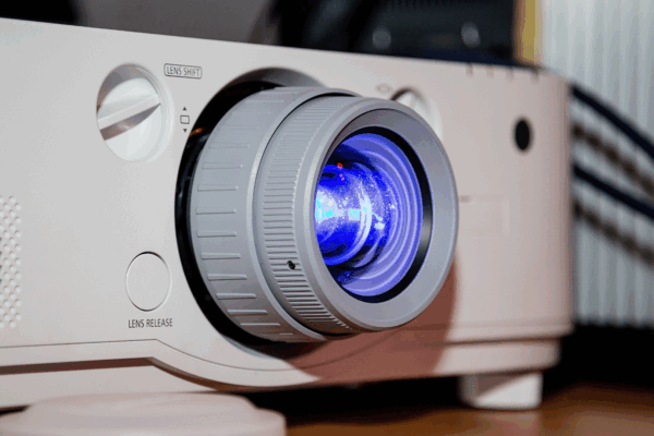 Close up of a projector lens